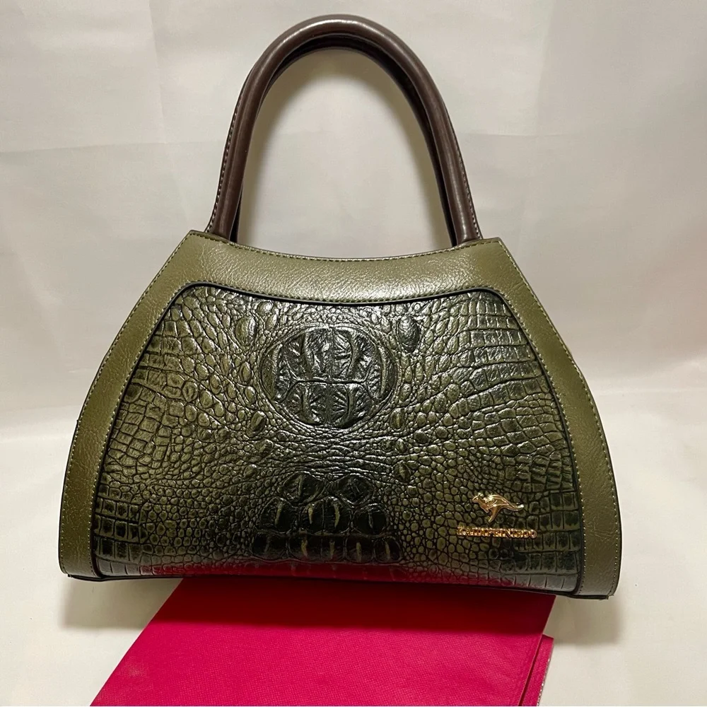 Kaidifeiniroo Croc-Embossed Gradient Olive Green & Brown Tote/Crossbody, NWOT